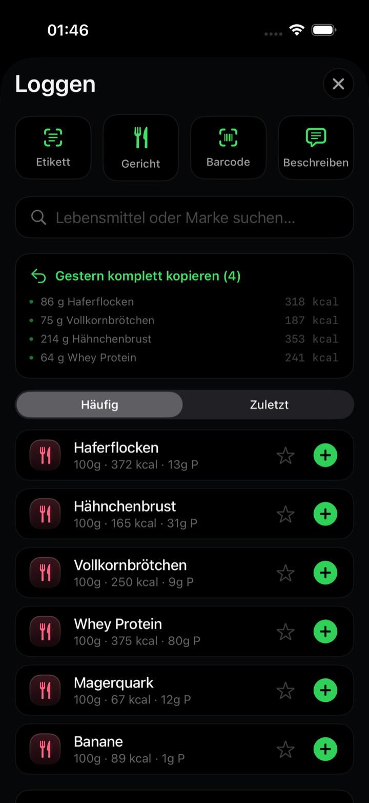 Clear Loggen: Etikett, Gericht, Barcode oder Beschreiben