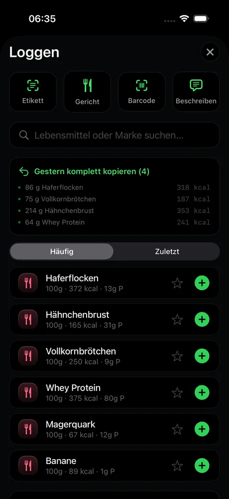 Clear Loggen: Etikett, Gericht, Barcode oder Beschreiben